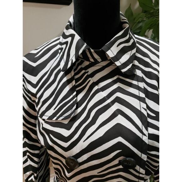 Grace Elements Women's Black White Zebra Print Double Breasted Trench Jacket M - Picture 2 of 16